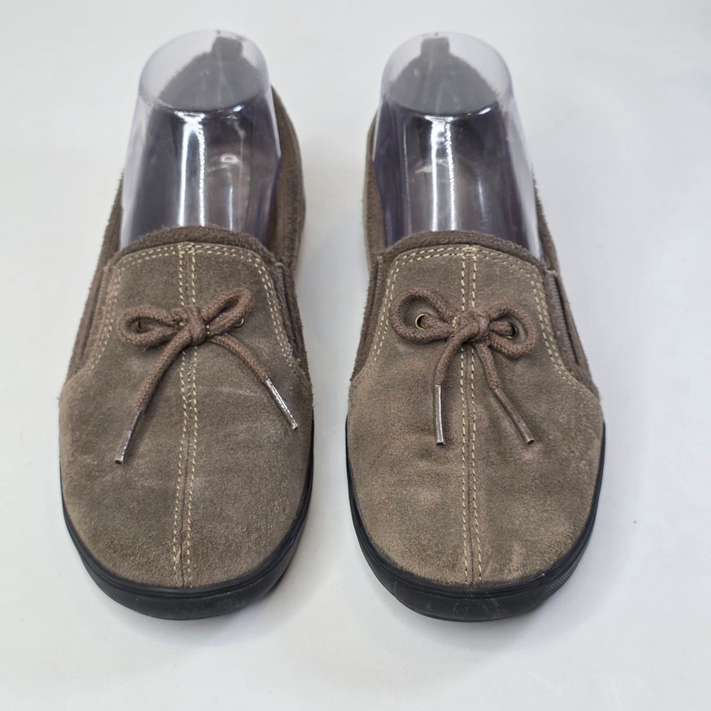 Grasshoppers Loafers Women's Size 7 M Gray Khaki Suede Slip On Bow Detail Shoes - Picture 11 of 14